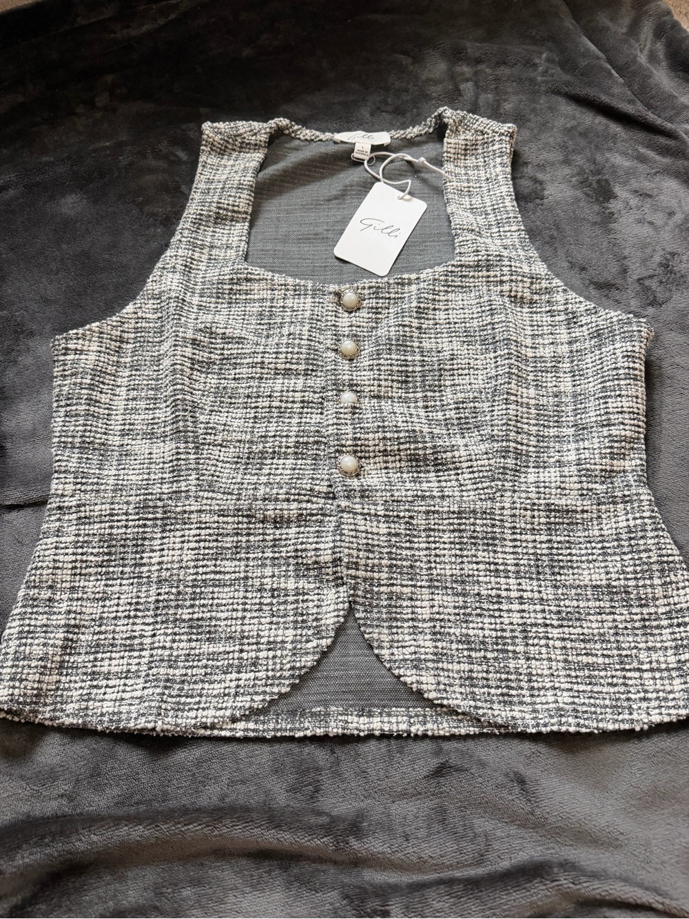 Gilli Black & Cream Tweed Button Vest